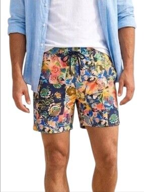Johnny Was Men's Floral Patchwork Swim Shorts - Multicolor NWT